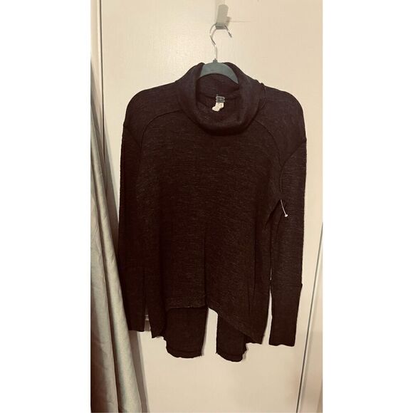 We The Free People Gray Waffle Knit Split Back Turtleneck Long Sleeve Oversized - Picture 1 of 10